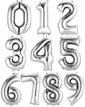 Silver Foil Number Balloons - 16&quot; Air Fill