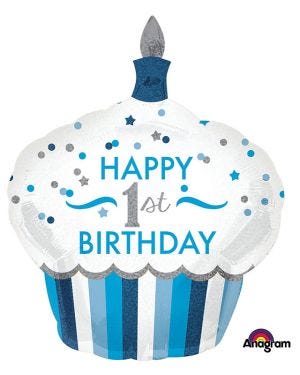 1st Birthday Boy Cupcake Supershape Balloon - 29&quot;