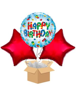 Happy Birthday Exploding Blocks Balloon Bouquet - Delivered Inflated