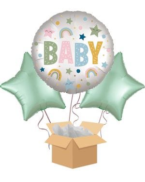 New Baby Cute Rainbows &amp; Stars Balloon Bouquet - Delivered Inflated