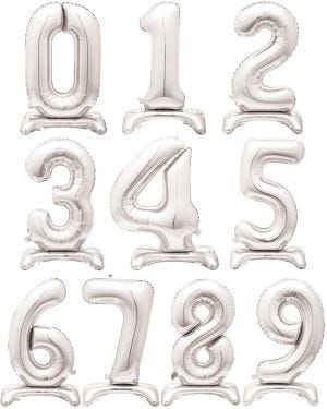 Silver Standing Number Balloons - 30&quot; Air Fill