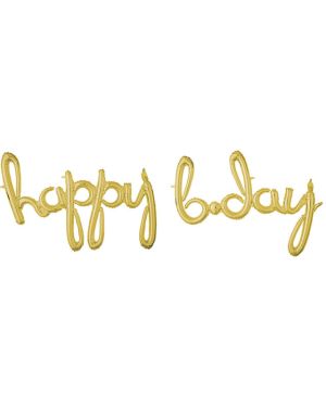 Gold &#039;Happy Bday&#039; Script Phrase Foil Balloon