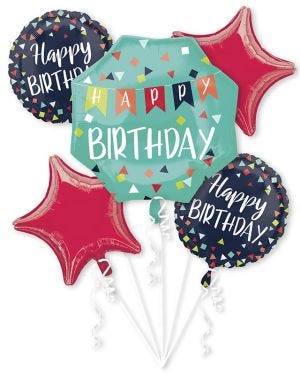 Happy Birthday Foil Balloon Bouquet (5pcs)