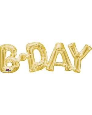 Gold &#039;BDAY&#039; Phrase Foil Balloon - 26&quot; x 9&quot;