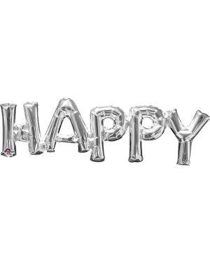 Silver &#039;HAPPY&#039; Phrase Foil Balloon - 30&quot; x 10&quot;