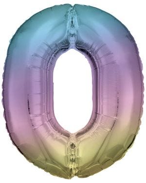 Pastel Rainbow Number 0 Balloon - 34&quot; Foil