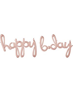 Rose Gold &#039;Happy Bday&#039; Script Phrase Foil Balloons
