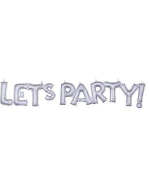 &quot;Let&#039;s Party&quot; Silver Holographic Phrase Balloon - 21&quot; x 33&quot; Foil