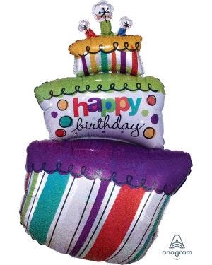 Funky Birthday Cake Holographic Supershape Balloon - 24&quot; x 37&quot; Foil