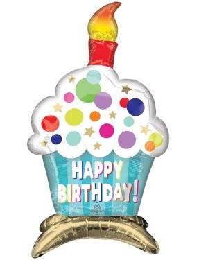 Happy Birthday Cupcake Standing Balloon - 15&quot; x 24&quot; Foil