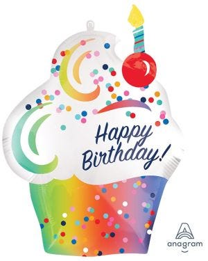 Rainbow Ombre Cupcake Supershape Balloon - 20&quot; x 27&quot; Foil