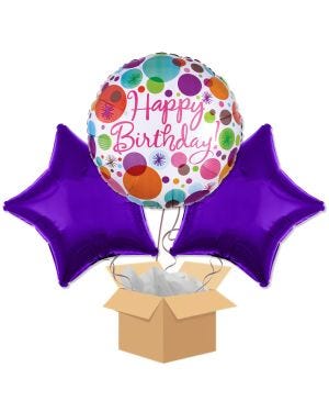 Happy Birthday Polka Dot Balloon Bouquet - Delivered Inflated