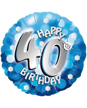 Blue Sparkle &#039;Happy 40th Birthday&#039; Balloon - 18&quot; Foil