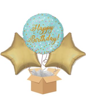 Happy Birthday Aqua  Balloon Bouquet - Delivered Inflated