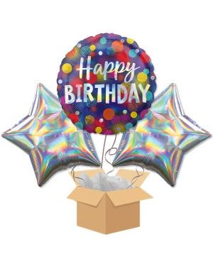 Happy Birthday Iridescent Balloon Bouquet - Delivered Inflated