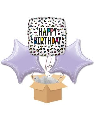Happy Birthday Rainbow Leopard Balloon Bouquet - Delivered Inflated