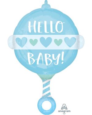 Blue Baby Rattle Shaped Balloon - 17&quot; x 24&quot; Foil