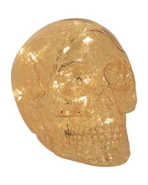 Gold Skull Decoration with LED Lights - 11cm x 9.4cm