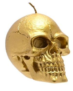 Gold Skull Shaped Candle - 8.6cm x 10cm
