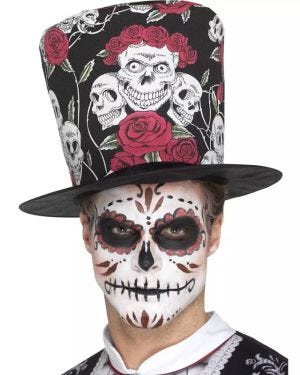 Day Of The Dead Skull &amp; Rose Top Hat