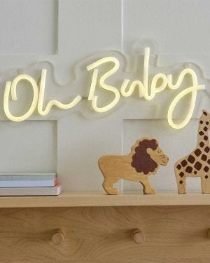 Teddy Bear White &#039;Oh Baby&#039; Neon Light Sign - 17cm x 34cm