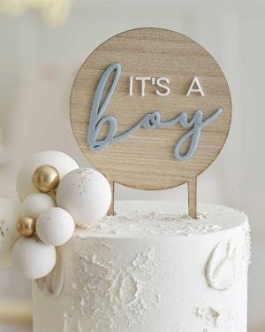 Teddy Bear &#039;It&#039;s a Boy&#039; Wooden Baby Shower Cake Topper - 17.8cm x 12cm