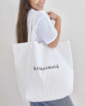 White Embroidered &#039;Bridesmaid&#039; Tote Bag - 55cm x 72cm