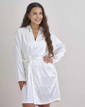 White Embroidered &#039;Bride&#039; Dressing Gown