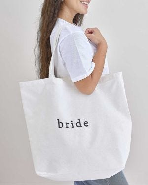 White Embroidered &#039;Bride&#039; Tote Bag - 55cm x 71cm