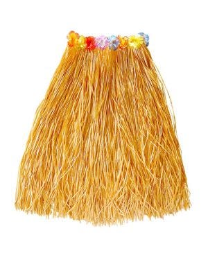 Hawaiian Straw Skirt with Flower Belt - 78cm