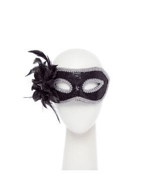 Black Glitter Mask with Flower