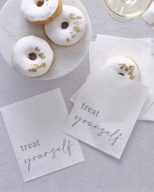 White &#039;Treat Yourself&#039; Paper Sweet Bags - 17cm x 14cm (20pk)