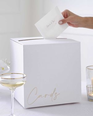 White with Gold Foiled Wedding Card Box - 25cm x 25cm