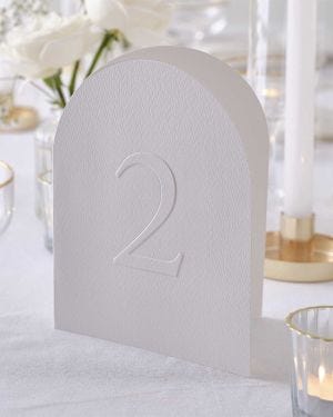 White Embossed Paper Card Table Numbers 1-12 - 20cm x 30cm