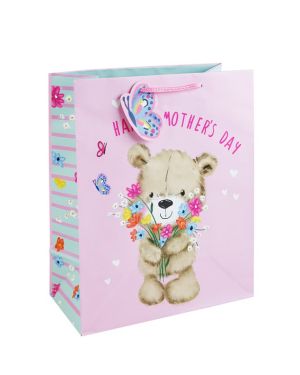 Mother&#039;s Day Cute Bear &amp; Flowers Large Gift Bag