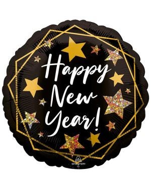 Happy New Year Gold Sparkle Balloon - 18&quot; Foil