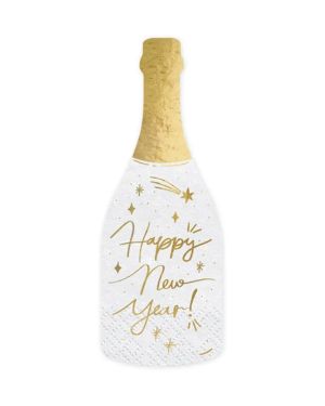 Happy New Year Champagne Napkin - 14cm x 38cm (20pk)