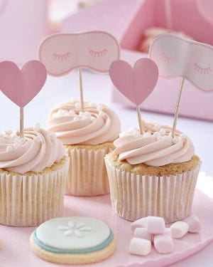 Pamper Party Pink Card Eye Mask Shaped Cake Toppers (12pk)