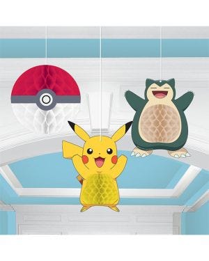 Pikachu Pokemon Party Pokeball Honeycomb Decoration (3pk)