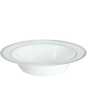 Premium White with Silver Trim Plastic Bowls - 340ml (10pk)