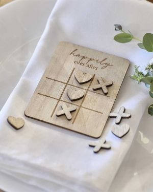 Rustic Romance Mini Wooden Noughts and Crosses Wedding Game - 9.5cm x 7cm