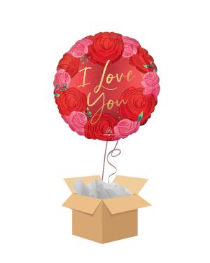 I Love You Circled In Roses Balloon - Delivered Inflated