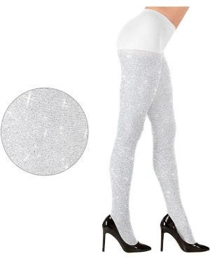 White Glitter Tights - Adult