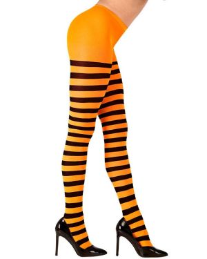 Orange &amp; Black Striped Tights - Adult