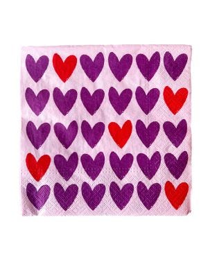 Valentine&#039;s Purple Hearts Paper Napkins - 33cm