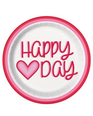 Retro Hearts Paper Plate - 23cm (8pk)