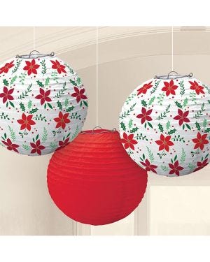 Traditional Christmas Printed Lanterns - 24cm
