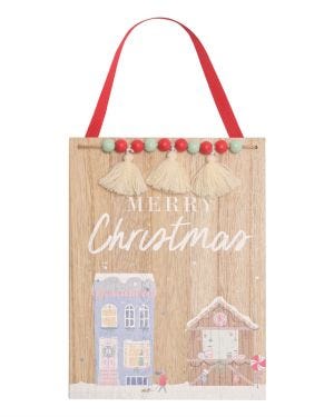 Merry Christmas Wooden Hanging Plaque - 29cm