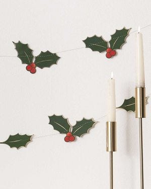 Foiled Holly Leave Garland - 5m